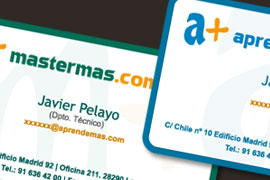 Diseño de las tarjetas de visita profesional de aprendemas.com y mastermas.com